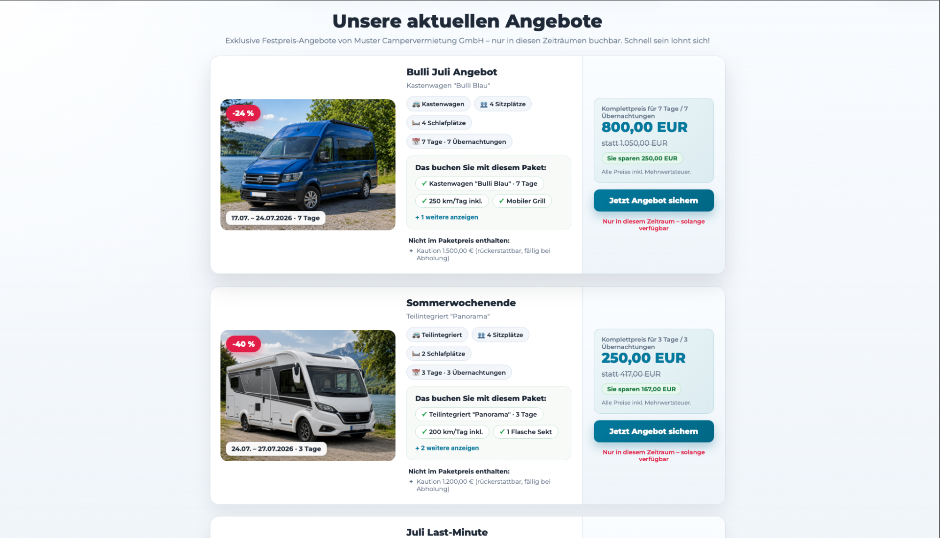Aktions- und Angebots-Widget mit Festpreis-Paketen